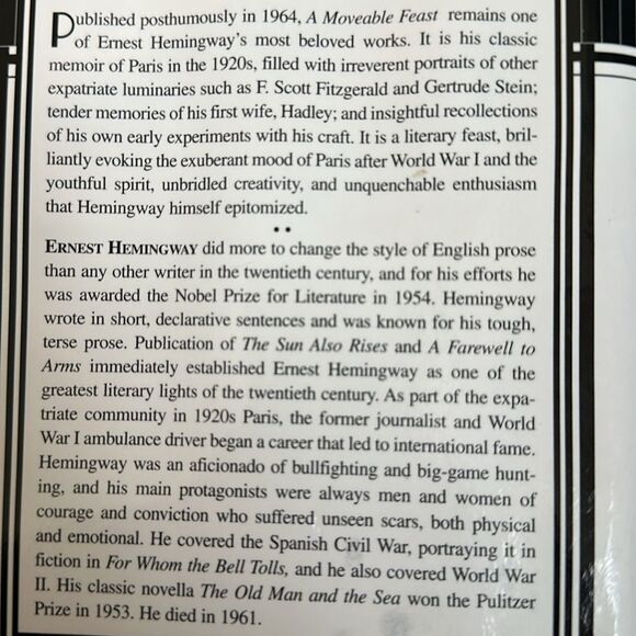 A Moveable Feast by Ernest Hemingway paperback book - Picture 3 of 8